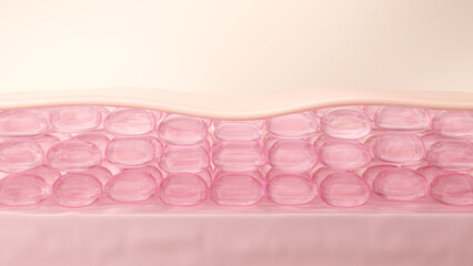 soft pink skin and collagen layer for cosmetic and skin treatment serum concept. 3D rendering.