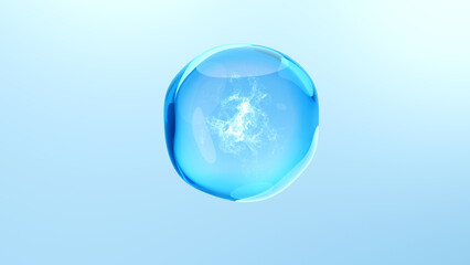 Blue drop, moisturizer or hyaluronic acid on blue background. 3D illustration for skin serum and cosmetic product concept.