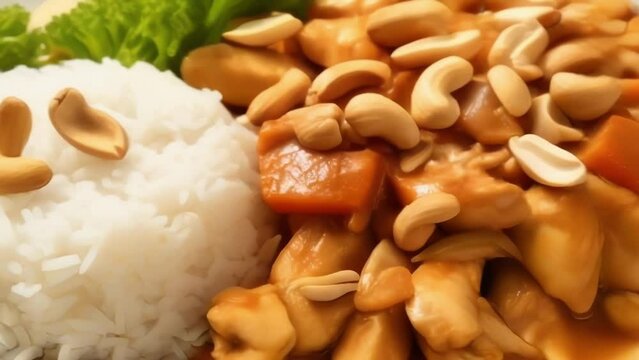 A plate filled with mouthwatering xinxim de galinha, a traditional chicken dish where tender pieces of chicken are cooked to perfection in a flavorful sauce made from cashews, peanuts, coconut