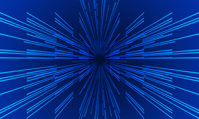 Fototapeta premium Abstract radiating neon glow lines on a dark blue and gradient background. Technology pattern and futuristic cyber sci-fi digital background.