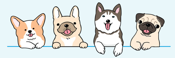Vector Illustration of Cartoon Dog Characters on Isolated Background