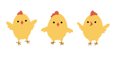Set of yellow chicks. Vector illustration in flat style is isolated on white background