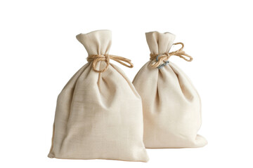 Set of Two Cotton Canvas Bags Isolated on Transparent Background.