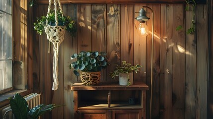 Relaxation in a Bohemian Corner: African Violets Thrive in a Hand-Knotted Macrame Holder and...