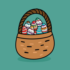 Easter eggs in basket hand drawn - 761166963