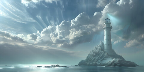 Lighthouse in the middle of a body of water,
