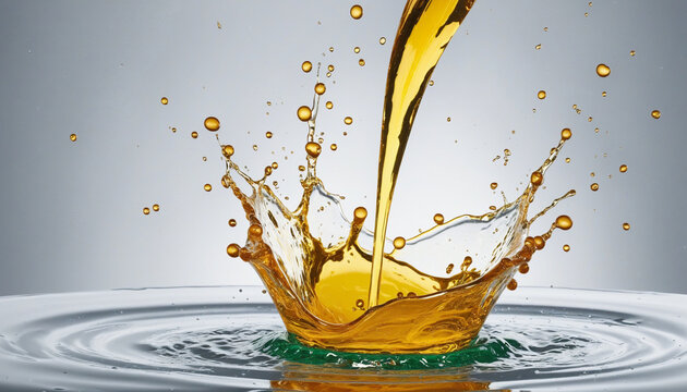 Liquid oil with jusice splash falling isolated on background