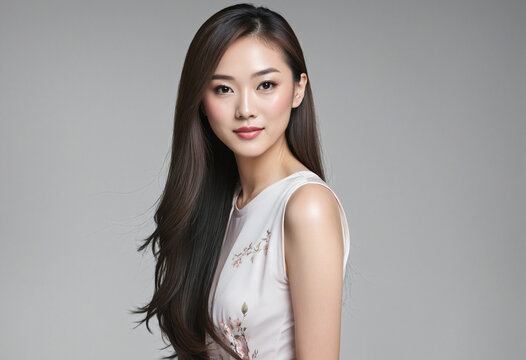 Beauty image of a beautiful Asian woman with long hair