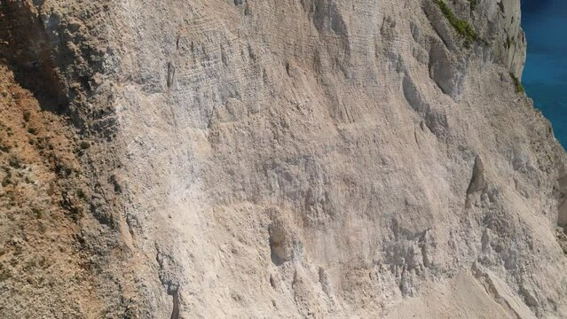 Beautiful white cliff dy the Mizithres rock formation in Ionian sea. Keri, Zakynthos island in Greece.