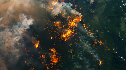 Fototapeta na wymiar View from satellite to earth, fire in the Amazon forest