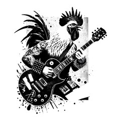  Punk Rooster Playing Guitar