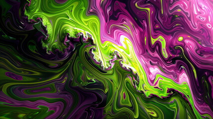 Abstract Background of Electric Green and Magenta in Acrylic Art.