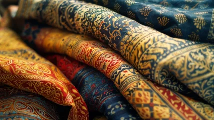Gartenposter Exquisite folds adorn this traditional oriental fabric, showcasing intricate Indian patterns © Vladimir