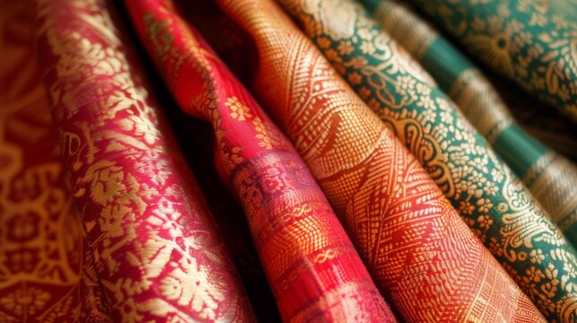 Exquisite folds adorn this traditional oriental fabric, showcasing intricate Indian patterns