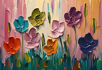 Abstract oil painting flowers, illustration. Expressive oil painting style.