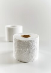 Rolls of toilet paper on a white background.