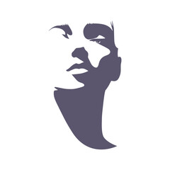 Young woman face front view in low key style. Elegant silhouette of a female head.