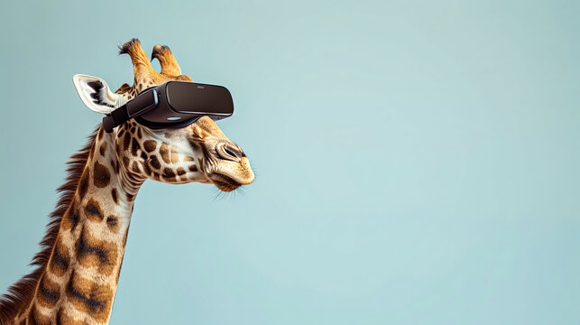 giraffe with vision virtual reality sunglass solid background