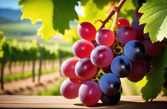 A close-up photo of a bunch of grapes on a sunny day. Winemaking. Industrial scales. New wine. High quality picture