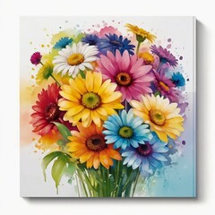 Vibrant bouquet of daisies in a rainbow gradient, tied with coordinating ribbon, celebrates nature's colorful palette
