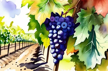 Foto op Canvas Illustration of a bunch of grapes in close-up on a sunny day. Winemaking. Industrial scales. New wine. High quality picture © Антонина Кузнецова