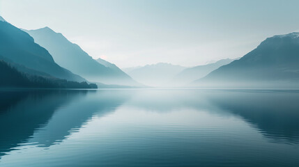 Fototapeta na wymiar Minimalist landscape, mountains and calm waters.