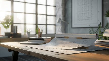 Blueprints and Drafting Tools on a Designer's Table.