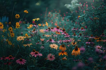 a bunch of flowers that are in the grass