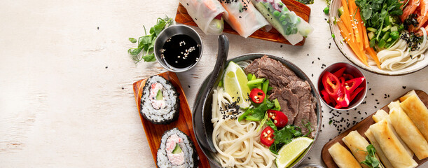 Fresh and delicius Vietnamese food table, asian food.