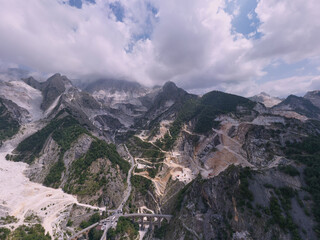 aerial panorama of marble quarries Carrara Italy.  Aerial panorama on the Carrara marble quarry....