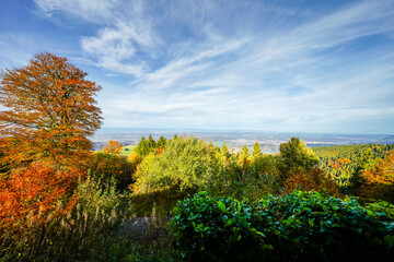 View from Schauinsland in the Black Forest of the surrounding nature near Freiburg im Breisgau....