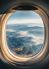 A view from the airplane window of a beautiful mountainous landscape.