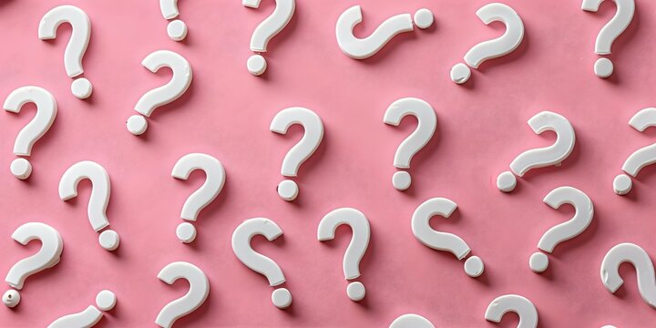 Pink with white question marks forming a pattern symbolizing dilemmas in life. Concept Life Dilemmas, Pink and White, Question Marks, Symbolic Pattern