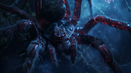 scary giant fantsay tarantula spider on the rock at night - obrazy, fototapety, plakaty