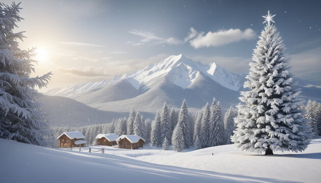 3D illustration of a beautiful silver world and a Christmas tree