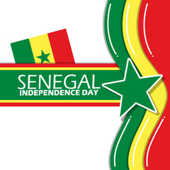 Senegal Independence Day event banner. Senegal flag with star and ribbon on white background to commemorate on April 4th