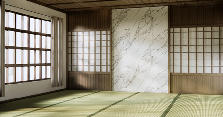 Empty  Livingroom japanese deisgn with tatami mat floor.