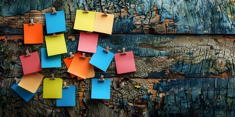 Bulletin board adorned with colorful notes acknowledging employee achievements and contributions. Concept Employee Recognition, Bulletin Board, Colorful Notes, Achievements, Contributions