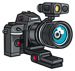 Professional Video Camera - Flat Logo Vector Cartoon Illustration. Isolated on a Transparent Background. Cutout PNG.
