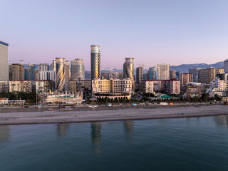 Fototapeta premium Aerial view of modern luxury hotel Colosseum Marina on Sherif Khimshiashvili street. Batumi, Georgia