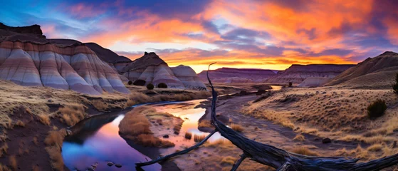Fotobehang Sunset surrealistic landscape in John Day Fossil Beds © Rimsha