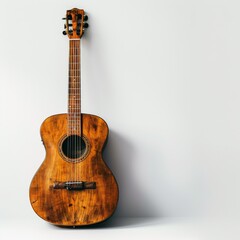 Wooden guitar on a white background. - obrazy, fototapety, plakaty