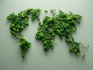 Global map made of green foliage, depicting the worlds ecological footprint and our impact on the planet