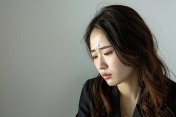 Naklejka premium 五月病やストレスで体調が悪い女性会社員（うつ病・食欲不振・パワハラ）