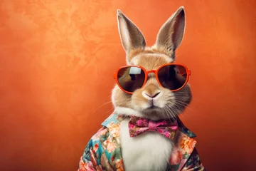Fotobehang Portrait of a handsome fashionable bunny. © vlntn