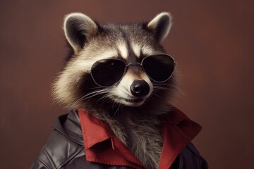 Portrait of a handsome fashionable raccoon.
