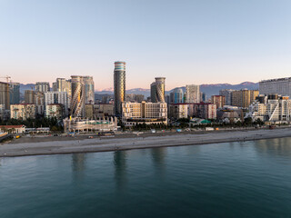 Aerial view of modern luxury hotel Colosseum Marina on Sherif Khimshiashvili street. Batumi, Georgia