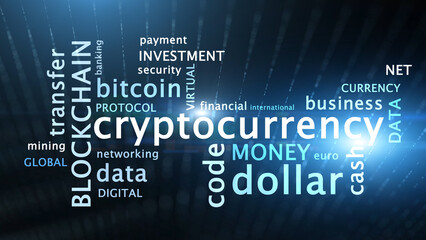 Crypotcurrency business word cloud illustration background. - 761182358