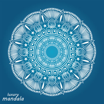 Mandala on blue watercolor background