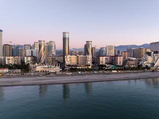 Aerial view of modern luxury hotel Colosseum Marina on Sherif Khimshiashvili street. Batumi, Georgia